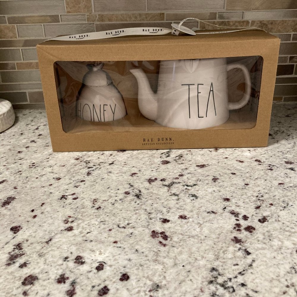 Rae Dunn Honey and Teapot Set